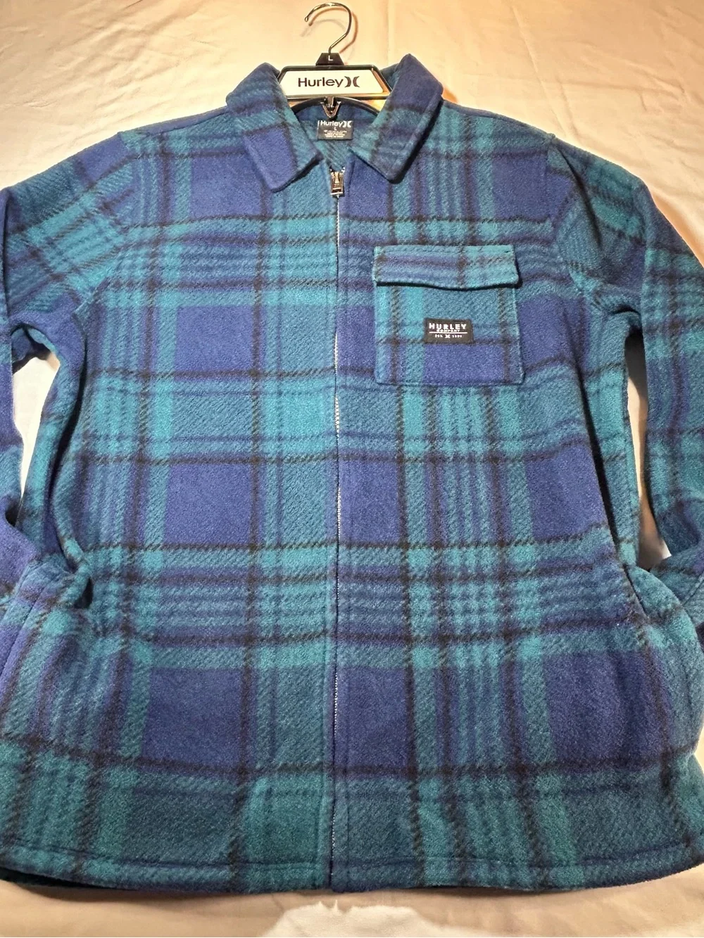 Hurley Blue & Teal Plaid Zip Fleece Jacket